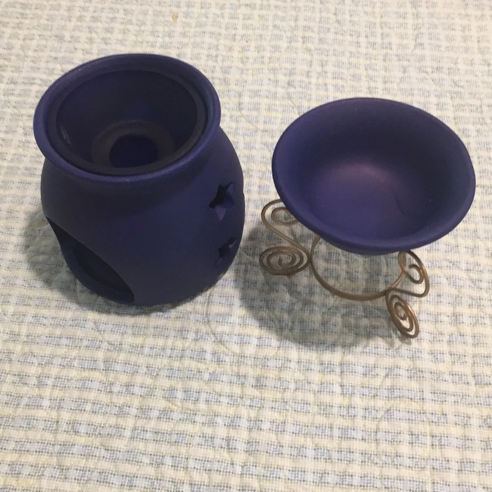 Oil and Candle Burner Navy Blue 5-Piece Set NEW Star & Moon Cut-Out Design NICE - Picture 10 of 11